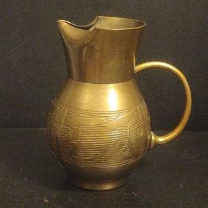 Vintage Sarna  Embossed Symbols Brass Small 5.5" Pitcher Made in India 366A